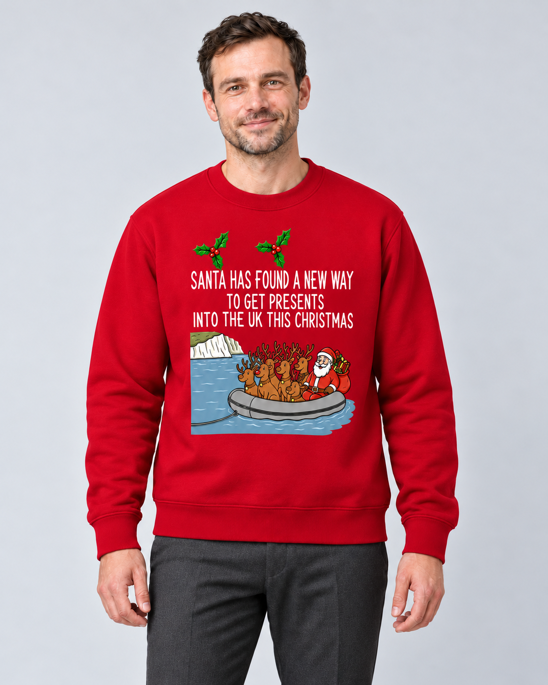 Men’s Christmas Jumper With Santa Boat Graphic