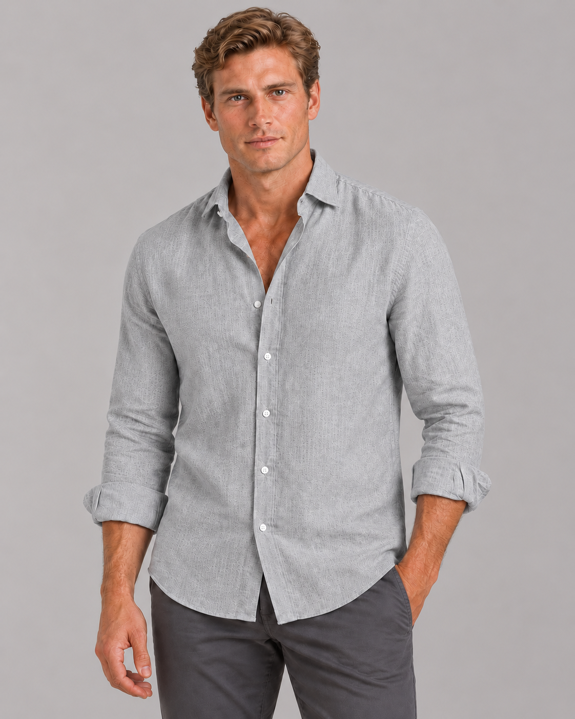 Men's Linen-Look Shirt – Classic Collar & Button Front
