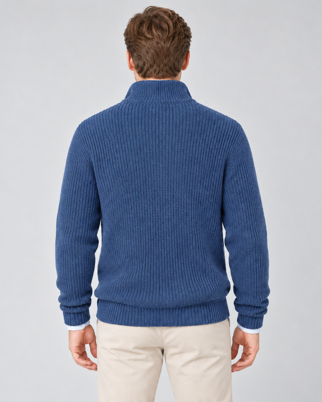 Men's Cashmere Quarter-Zip Jumper – Ribbed Knit & High Collar