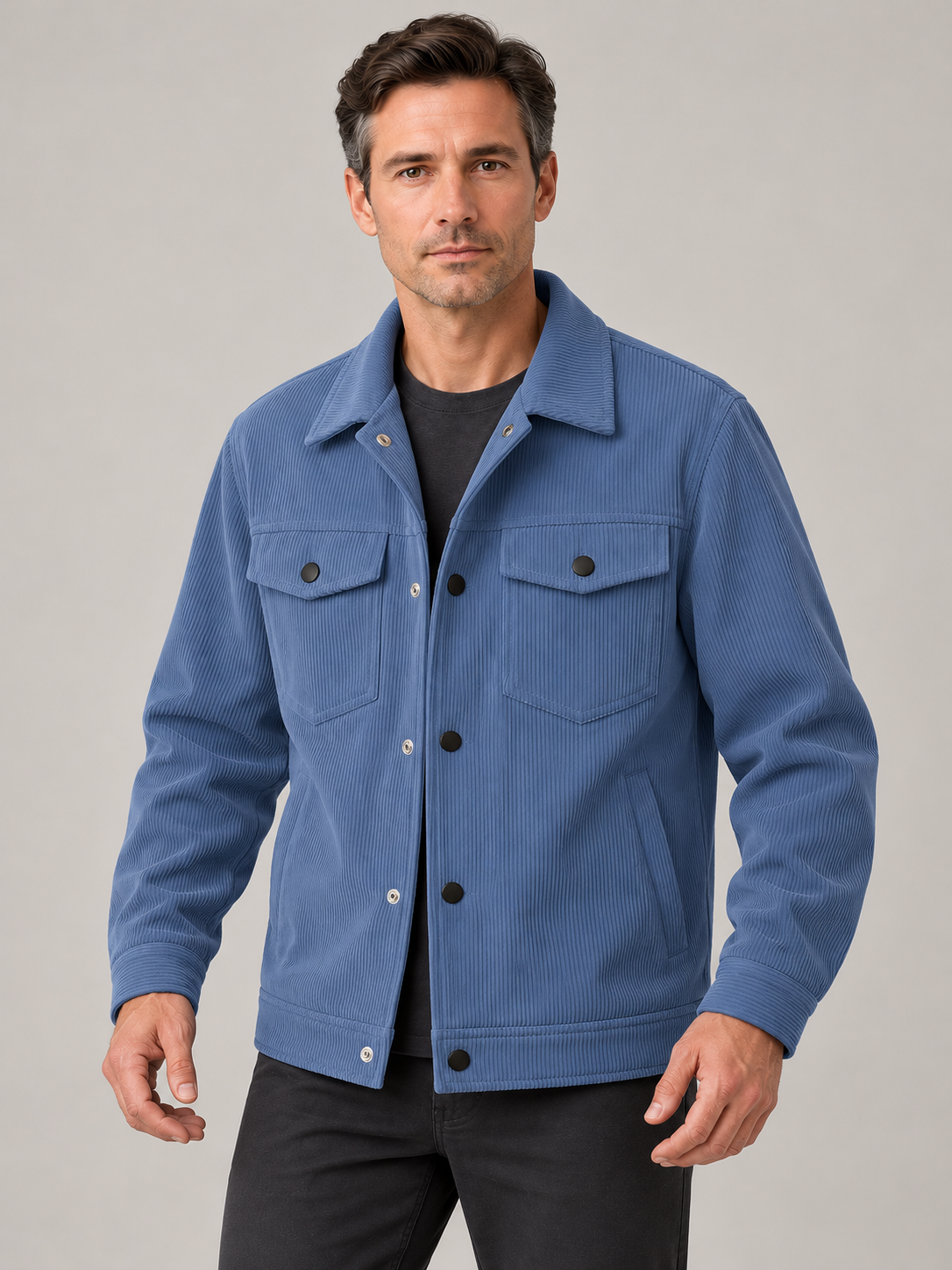 Men’s Lightweight Overshirt Jacket – Button Front & Flap Pockets