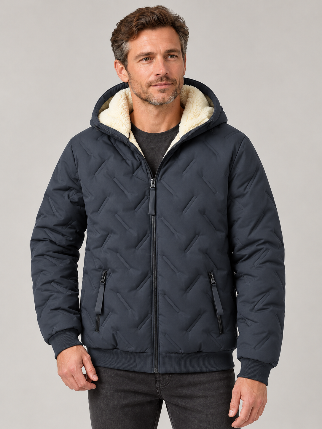 Men’s Hooded Puffer Jacket — Fleece Lining