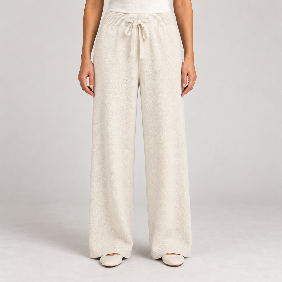 Women's Wide-Leg Knit Trousers – Drawstring Waist & Relaxed Fit