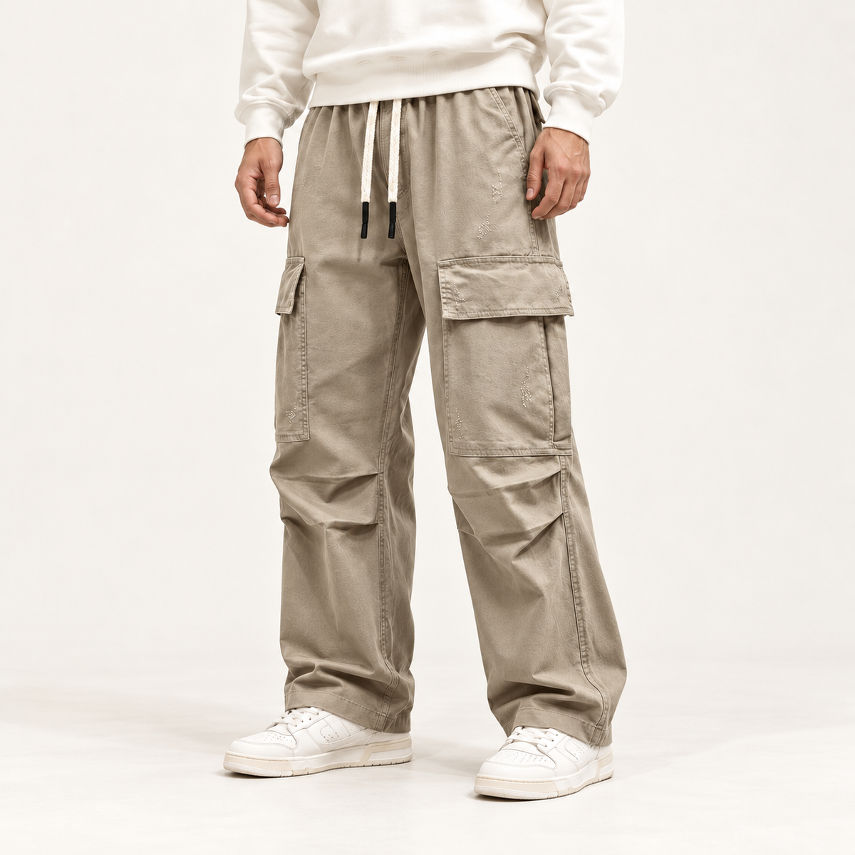 Men's Wide-Leg Cargo Trousers – Drawstring Waist & Relaxed Fit