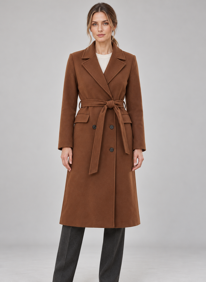 Women’s Coat With Belt And Notched Lapels
