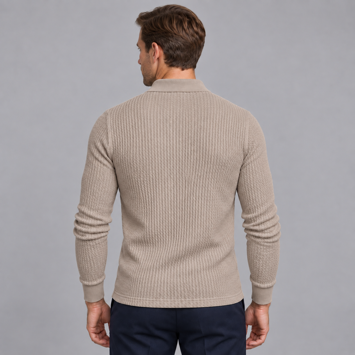 Men's Ribbed Long-Sleeve Polo Sweater – Slim Fit