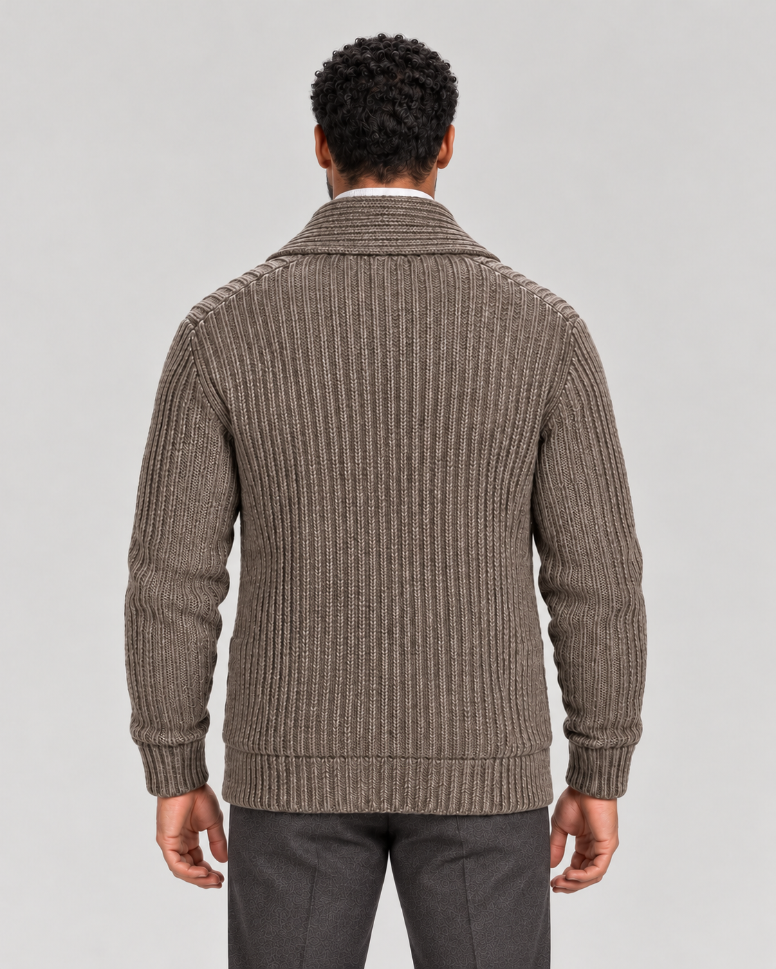 Men’s Shawl Collar Cardigan with Ribbed Knit and Button Front