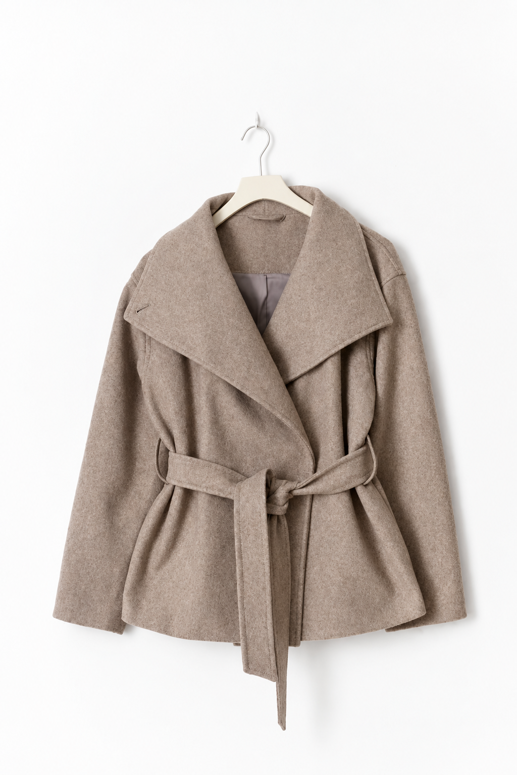 Women's Short Belted Wrap Coat – Oversized Collar