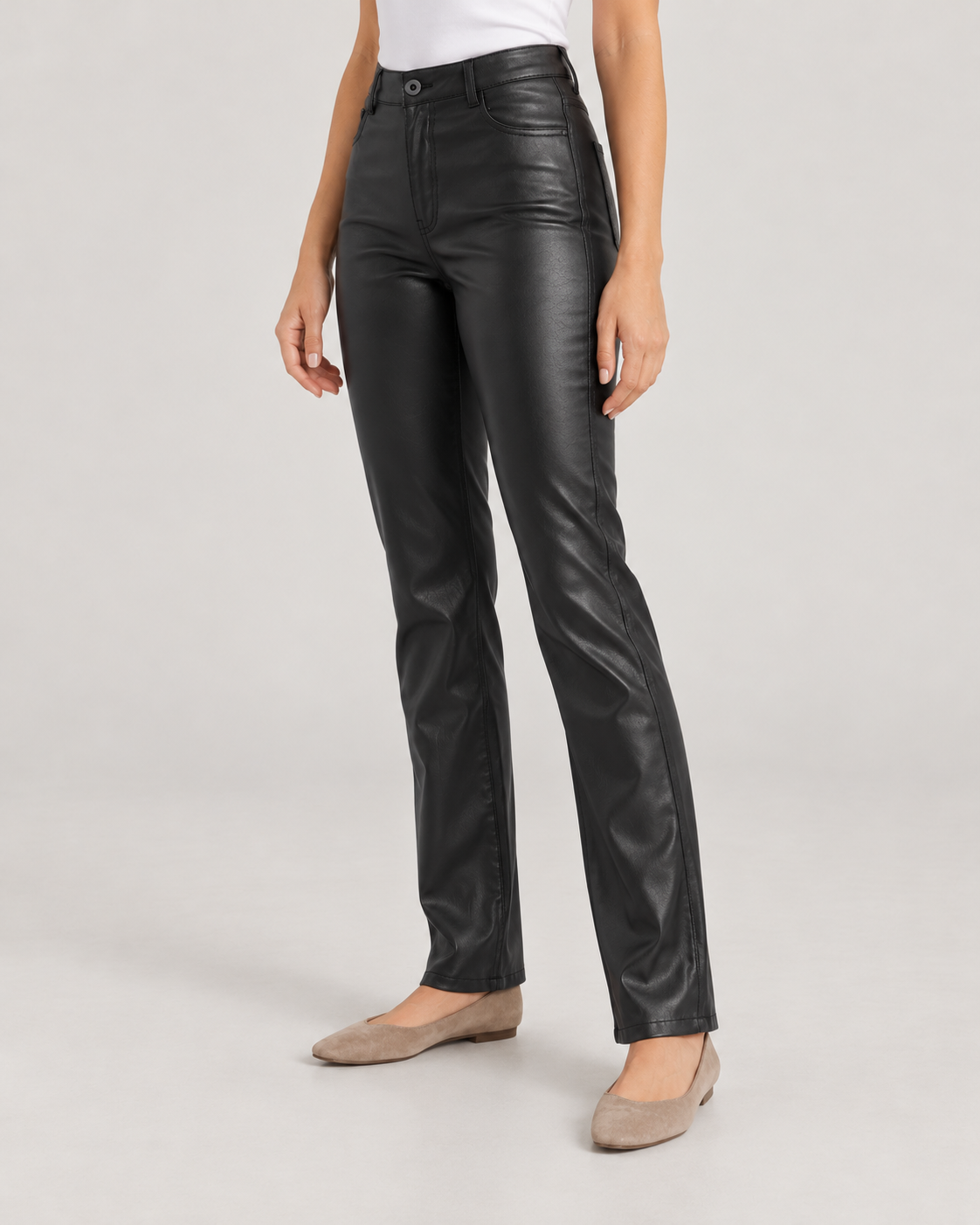 Ladies Black Trousers – High Waisted Faux Leather Slim Fit