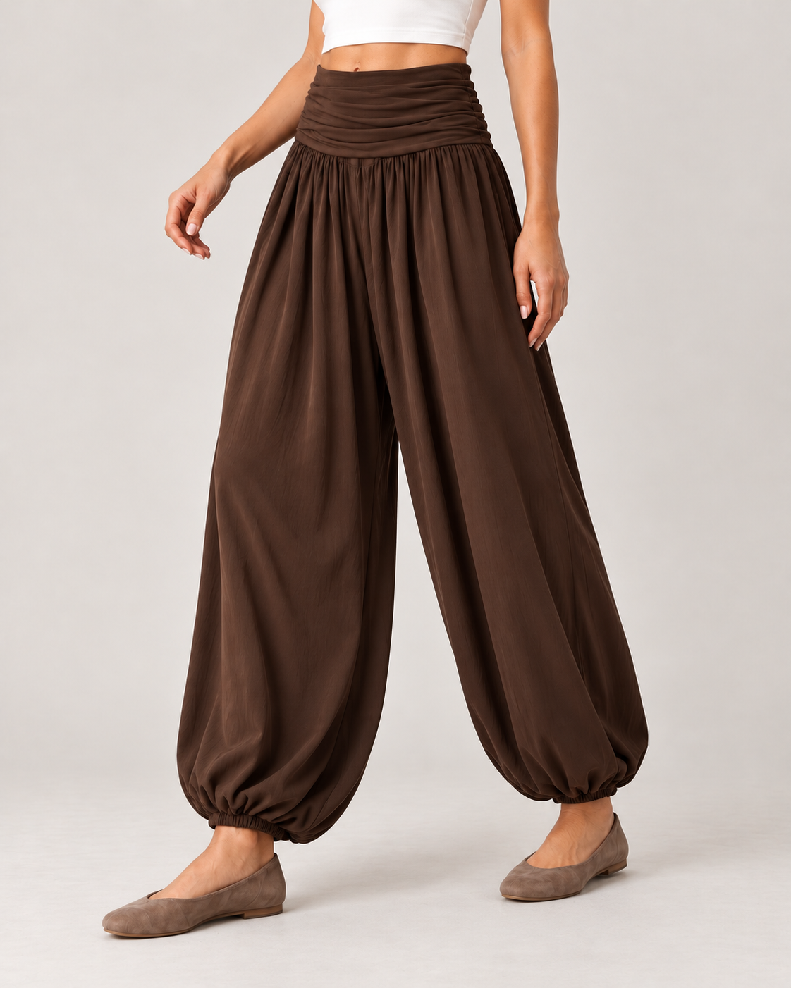 Women’s High Waisted Balloon Trousers with Draped Waistband