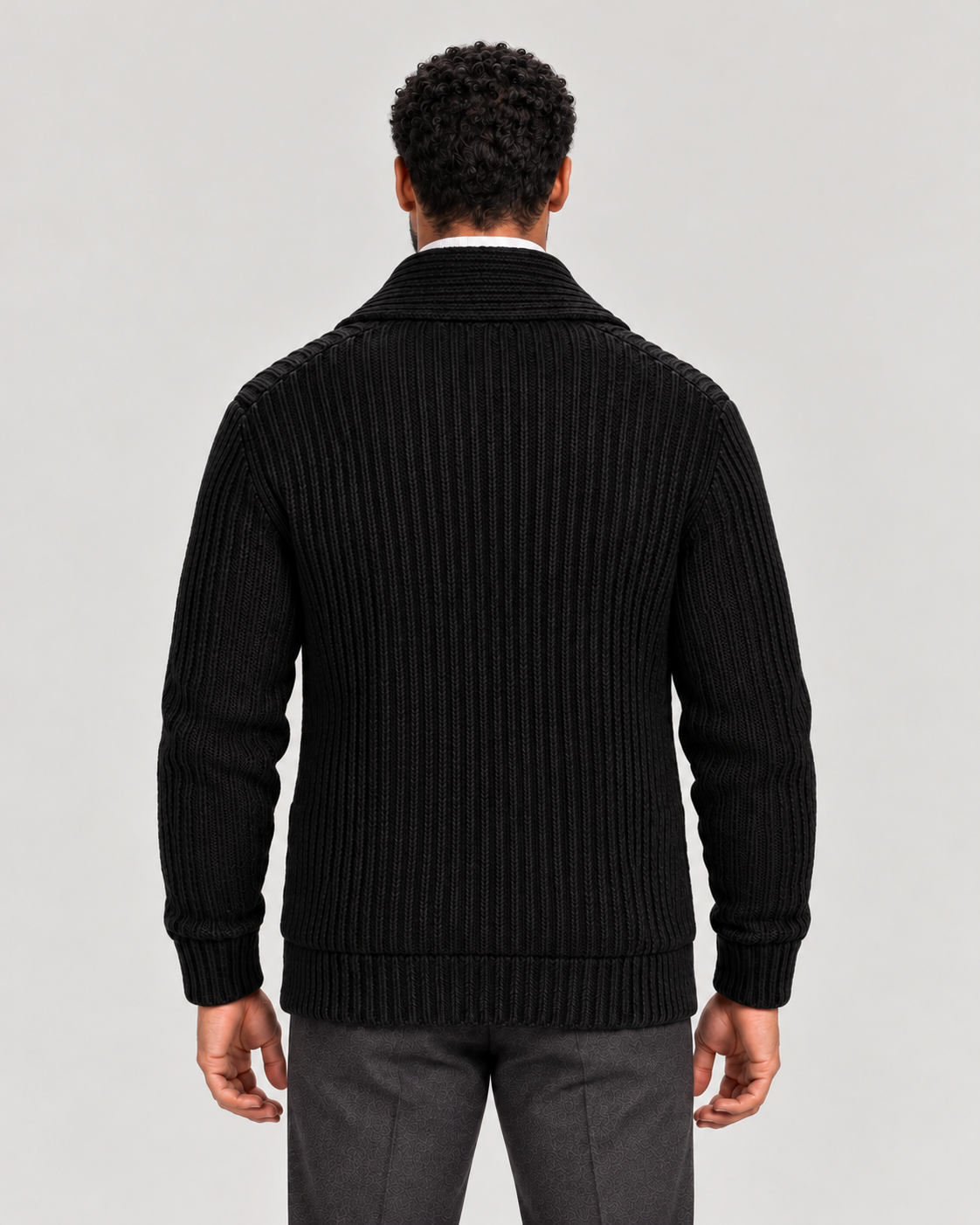 Men’s Shawl Collar Cardigan with Ribbed Knit and Button Front