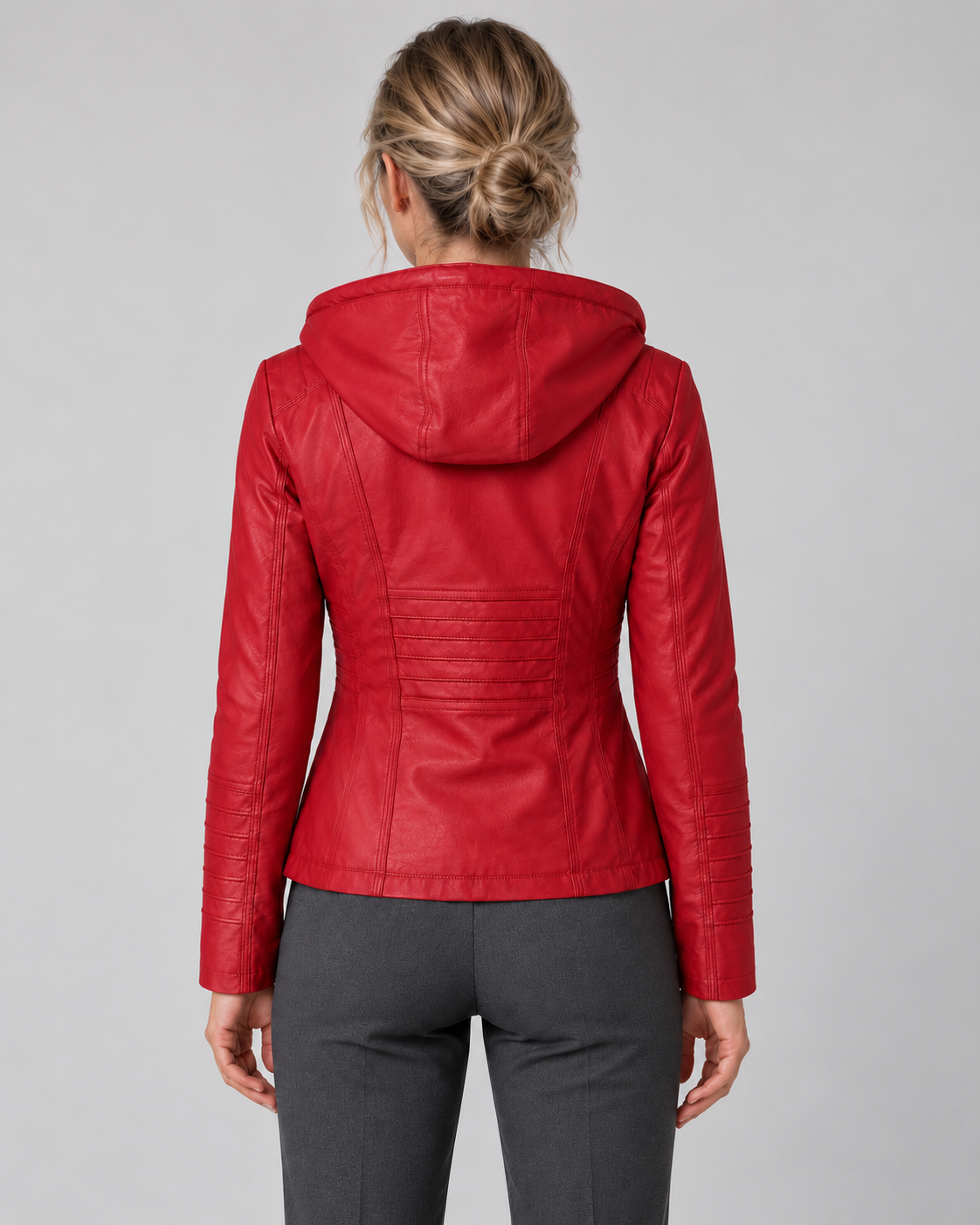 Women’s Faux Leather Jacket With Detachable Hood