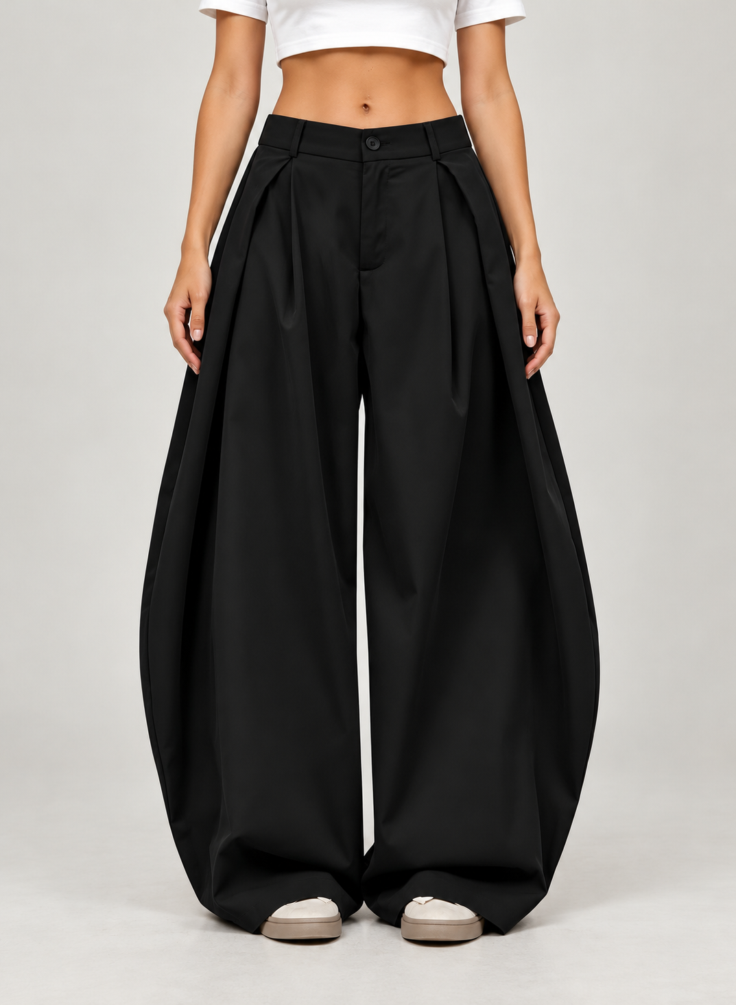Women’s Wide Leg Trousers with Front Pleats and Relaxed Fit