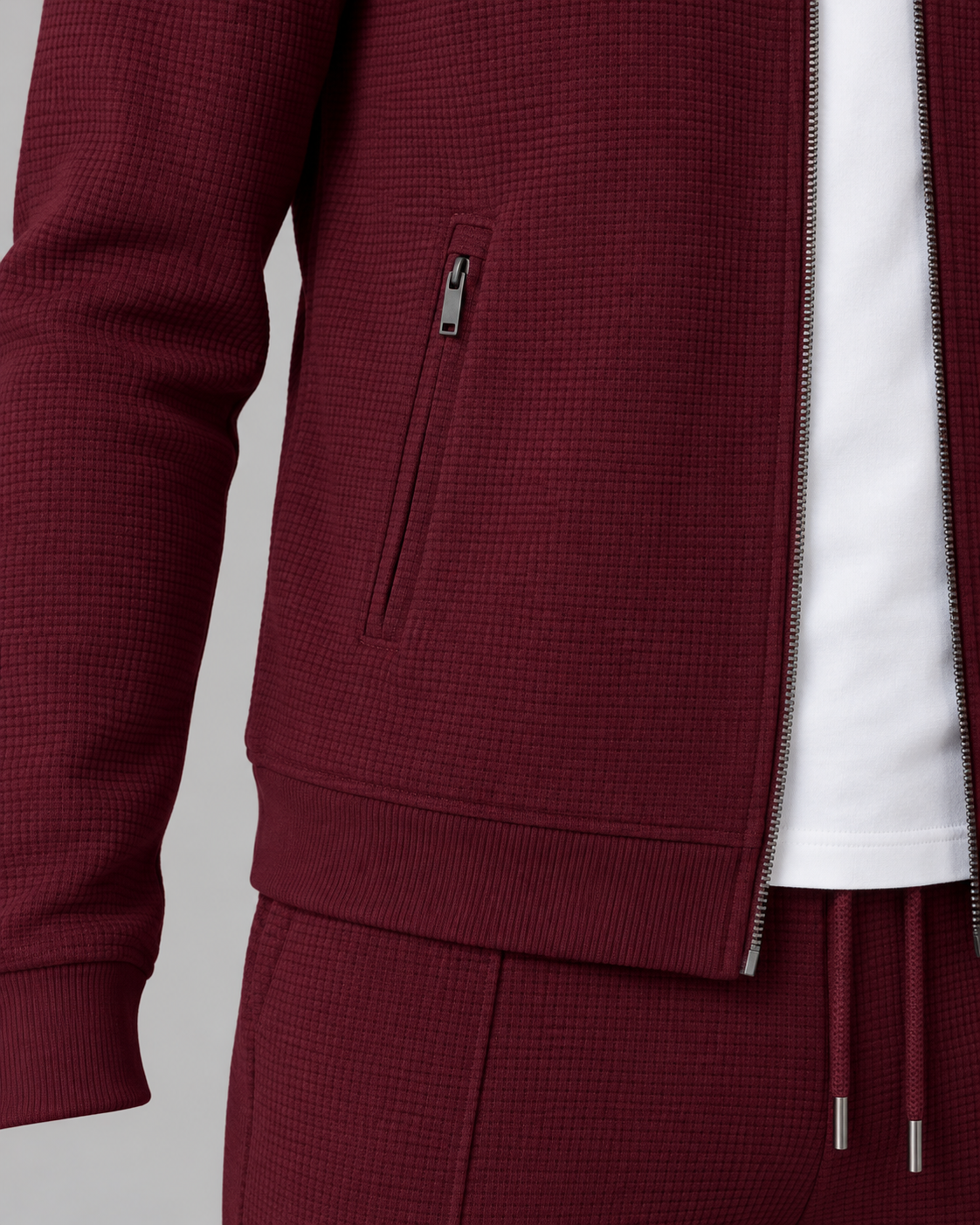 Men's Waffle Tracksuit Set – Collared Zip Jacket & Trousers