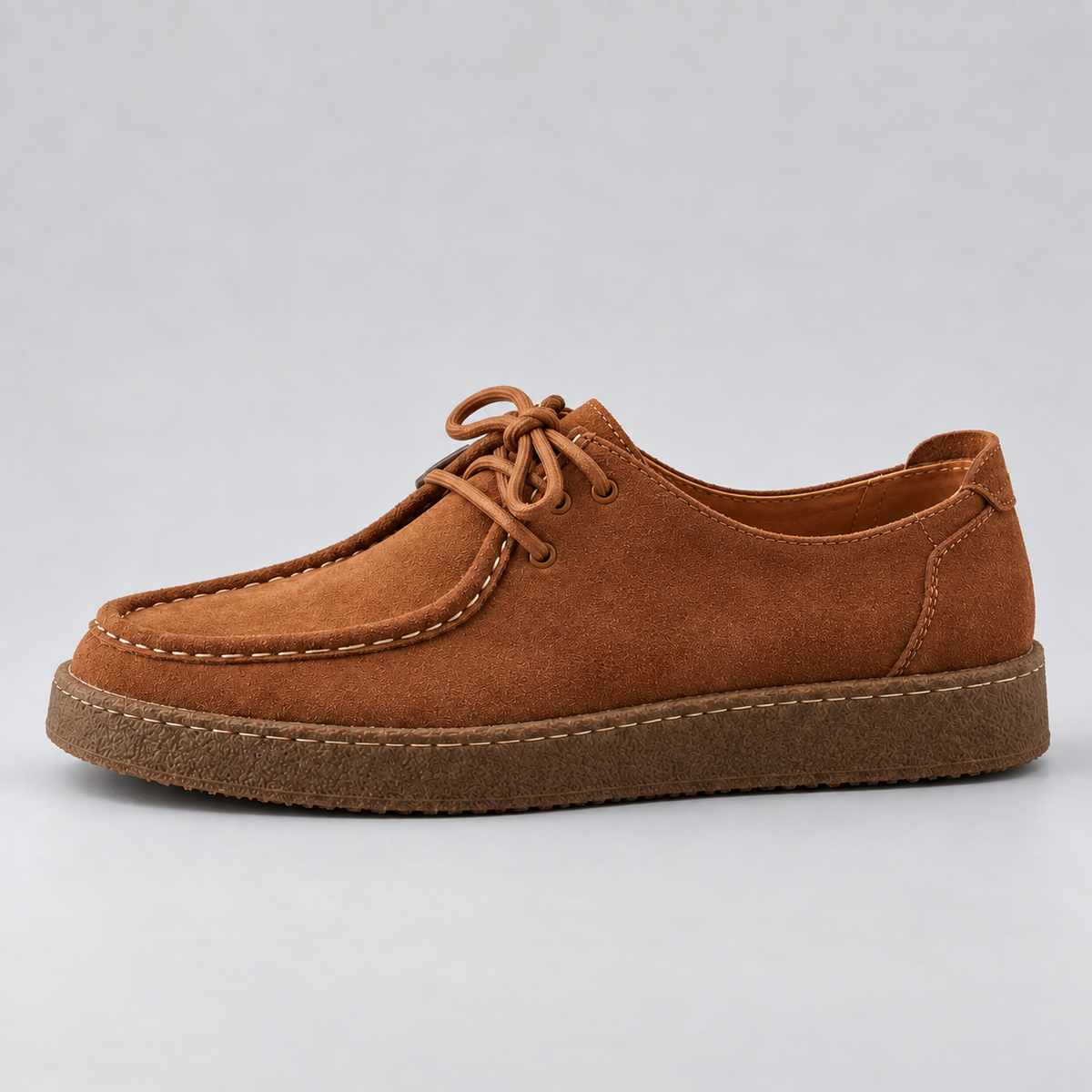 Men's Faux Suede Lace-Up Moccasins – Crepe-Style Sole