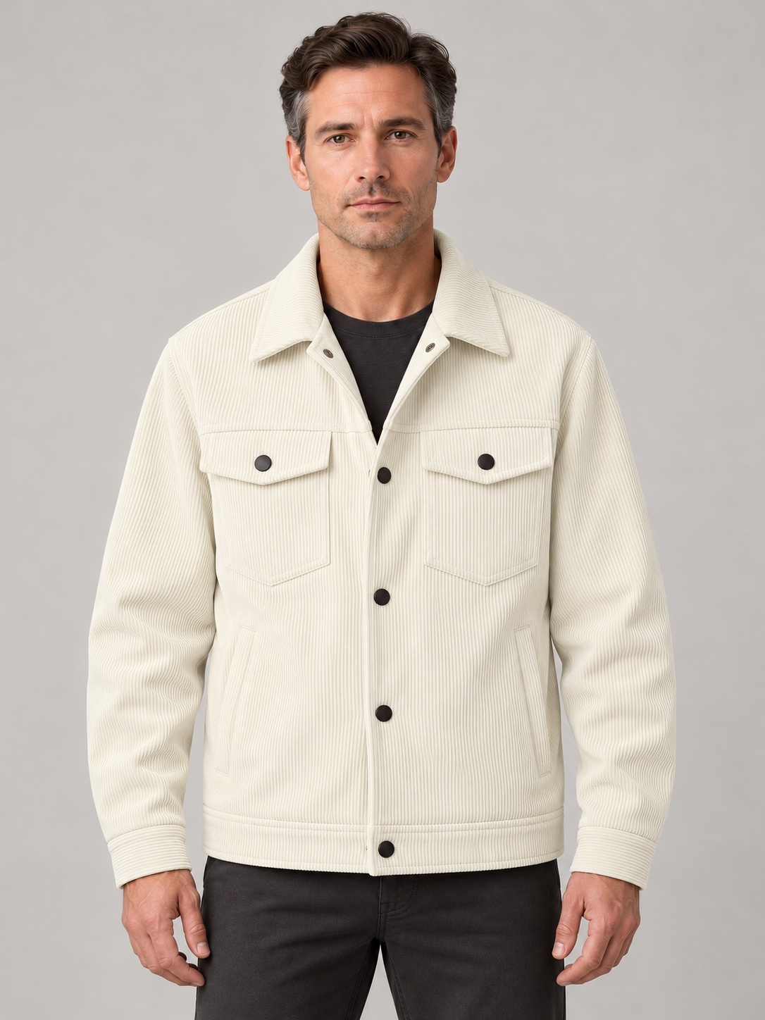 Men’s Lightweight Overshirt Jacket – Button Front & Flap Pockets