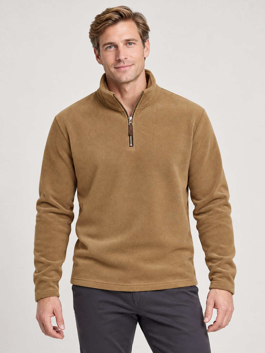 Men’s Quarter-Zip Fleece Jumper – Stand Collar & Regular Fit