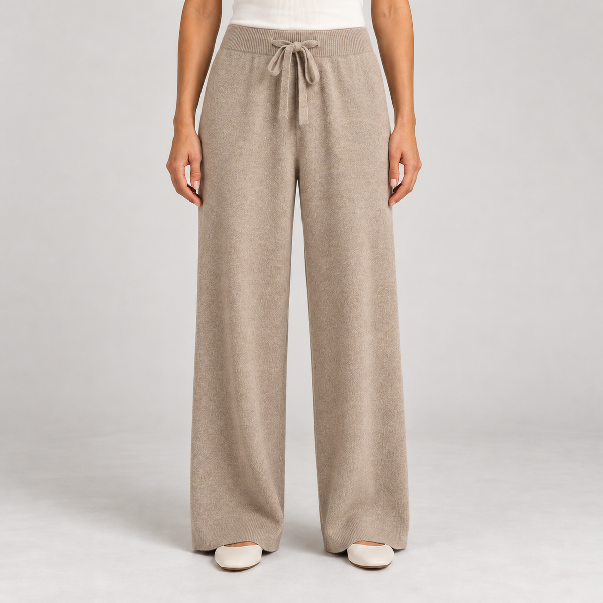 Women's Wide-Leg Knit Trousers – Drawstring Waist & Relaxed Fit