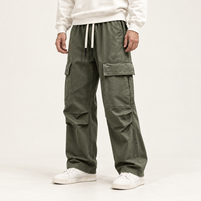 Men's Wide-Leg Cargo Trousers – Drawstring Waist & Relaxed Fit