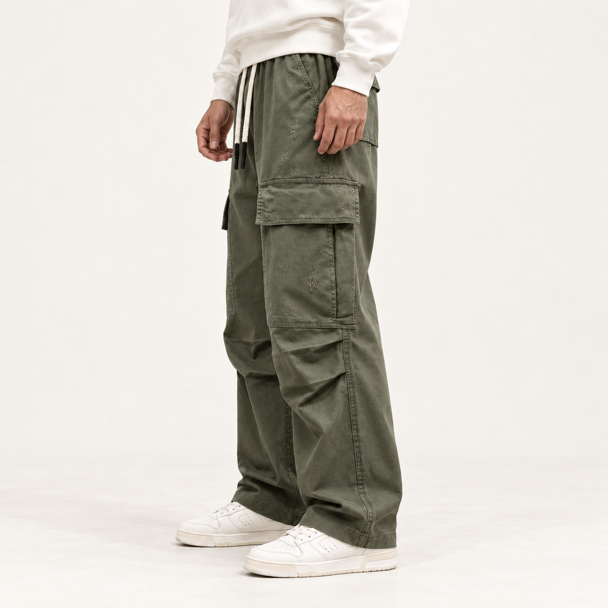 Men's Wide-Leg Cargo Trousers – Drawstring Waist & Relaxed Fit