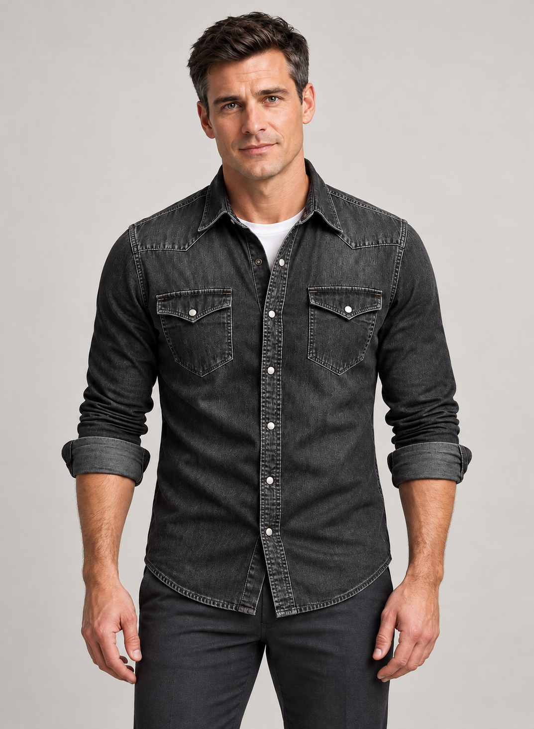 Men’s Shirt In Denim With Chest Pockets