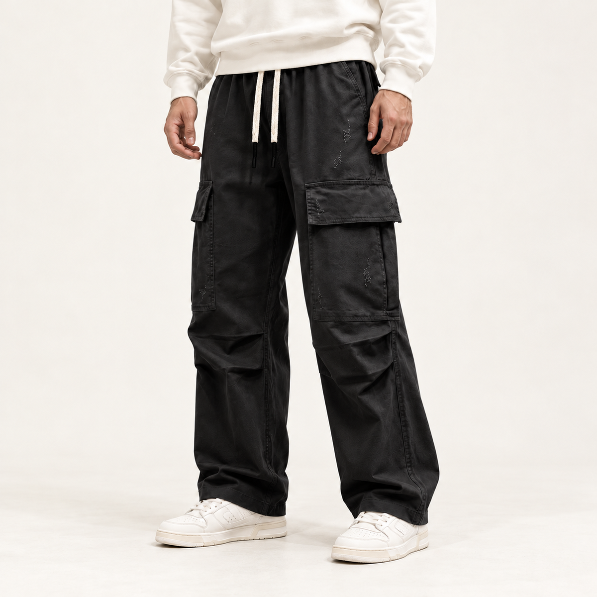 Men's Wide-Leg Cargo Trousers – Drawstring Waist & Relaxed Fit