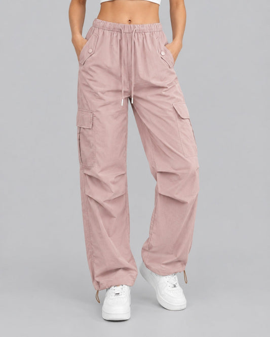 Women Cotton Cargo Parachute Pants With Drawstring Waist