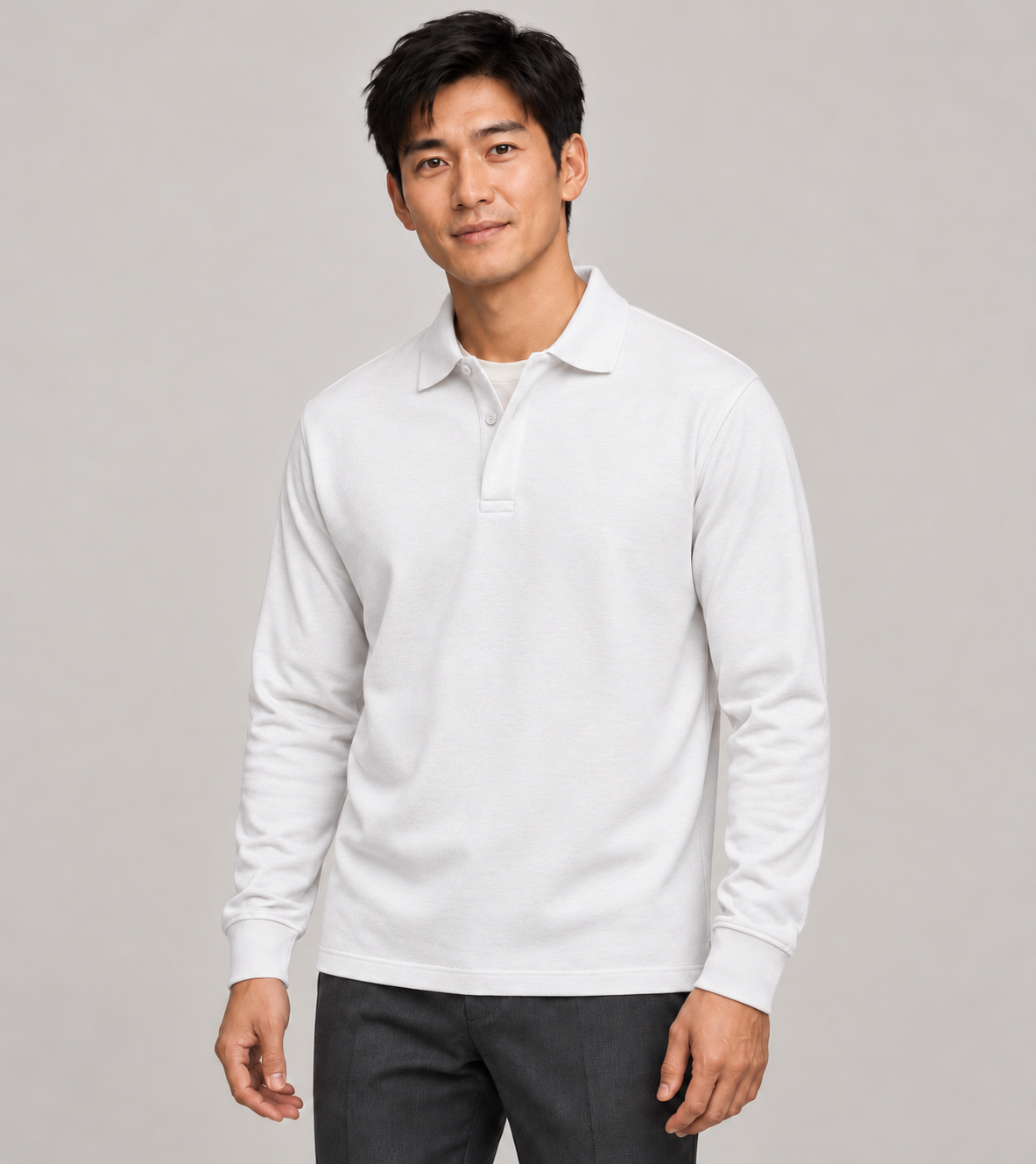 Men's Long-Sleeve Polo Shirt – Classic Collar & Button Placket