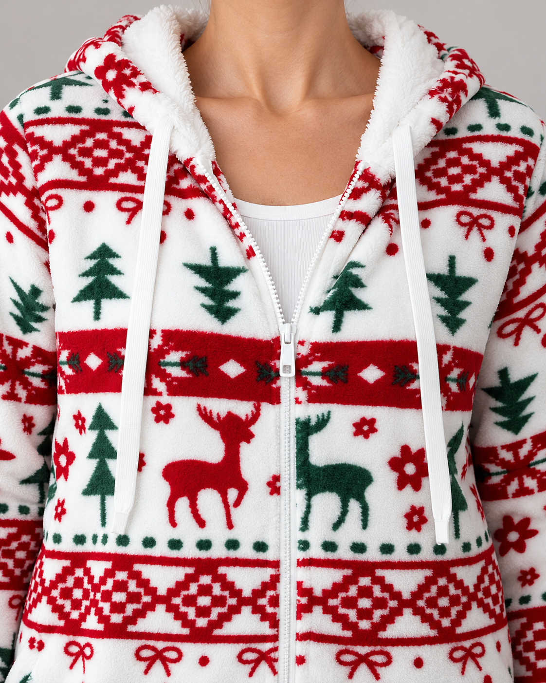 Women’s Christmas Fleece Hoodie With Reindeer