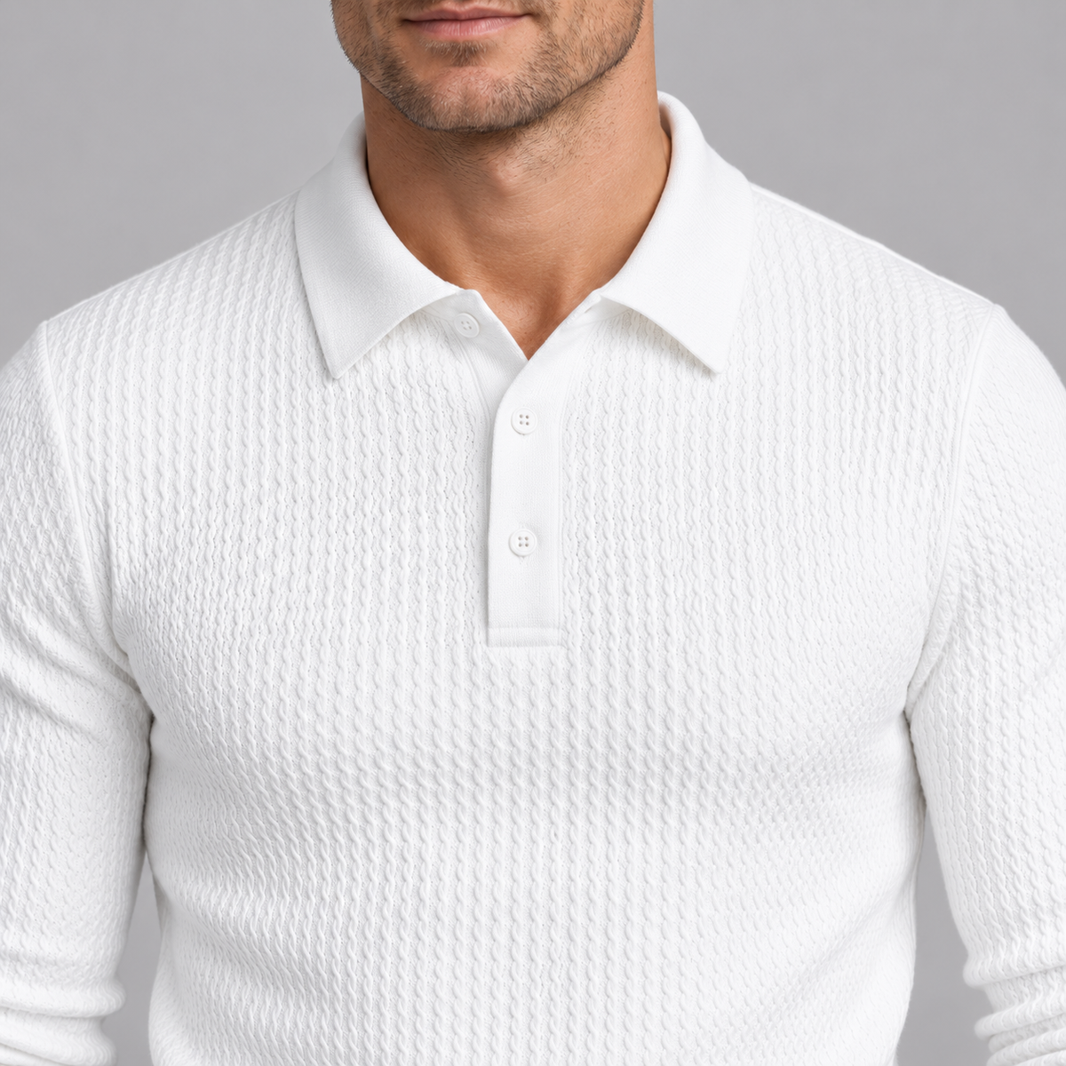 Men's Ribbed Long-Sleeve Polo Sweater – Slim Fit
