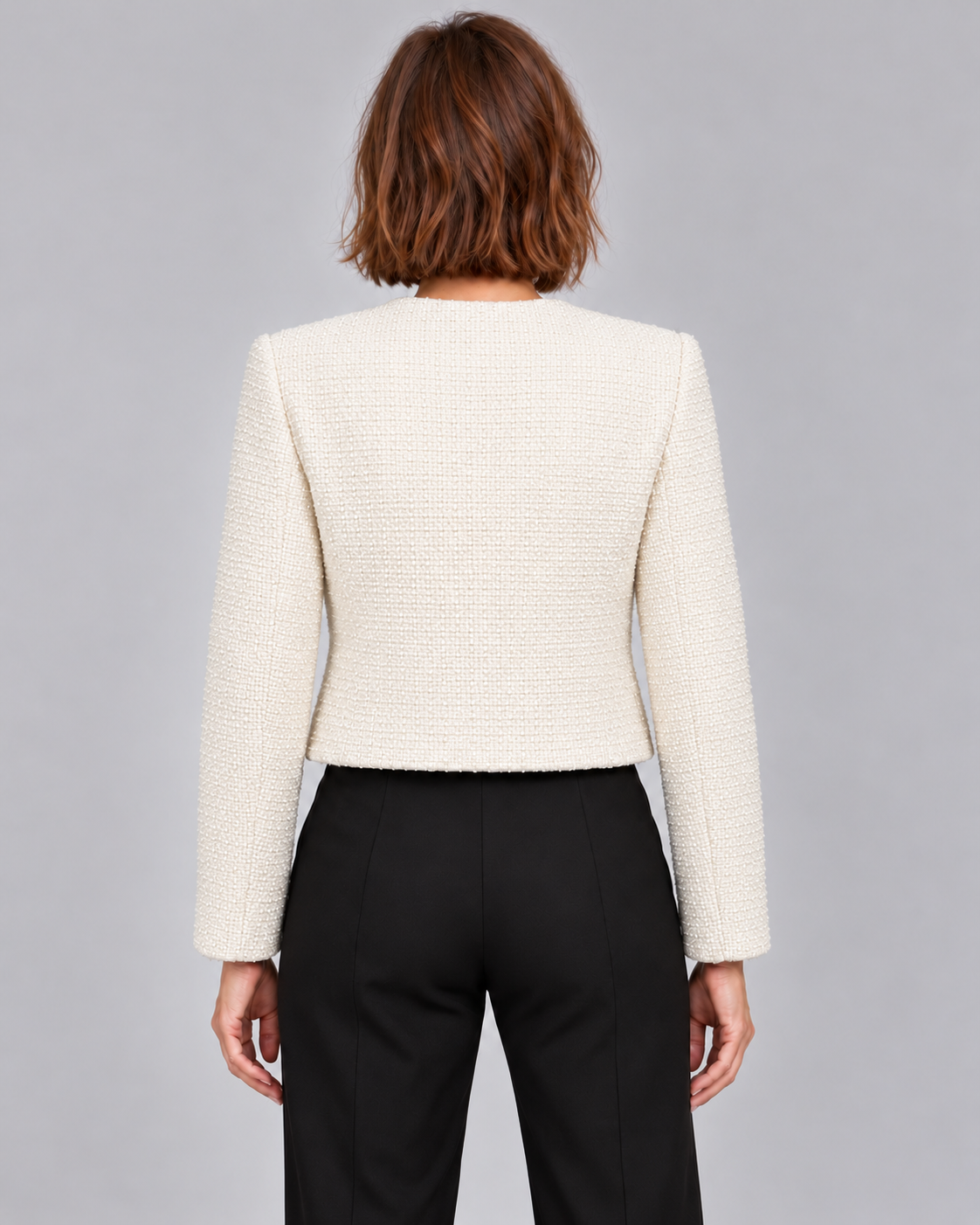 Women’s Cropped Tweed Jacket – Gold Button Blazer