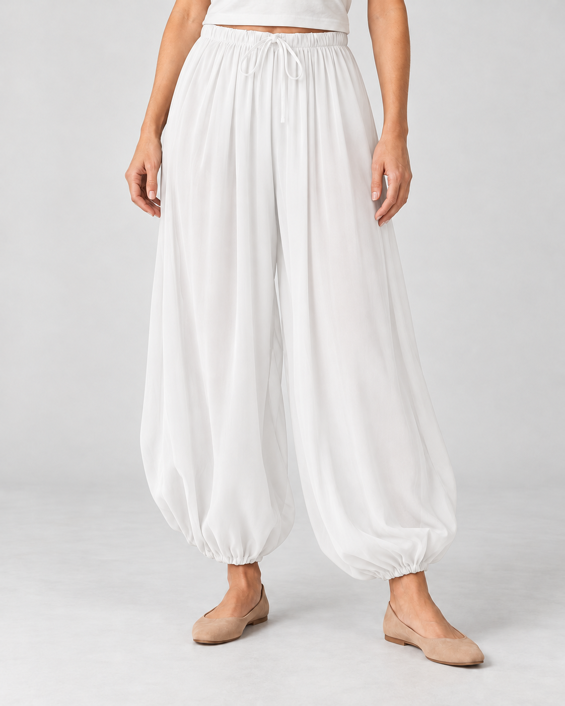 Women’s Wide Leg Trousers with Balloon Fit and Drawstring Waist