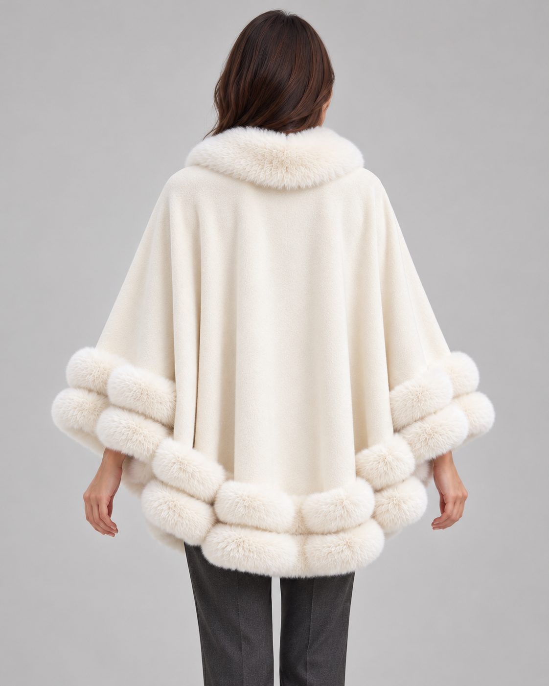 Women’s Cape Coat With Faux Fur Trim