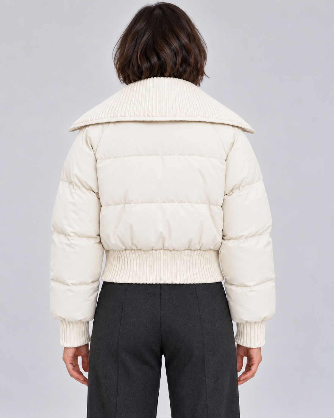 Women’s Puffer Jacket With Ribbed Knit Collar