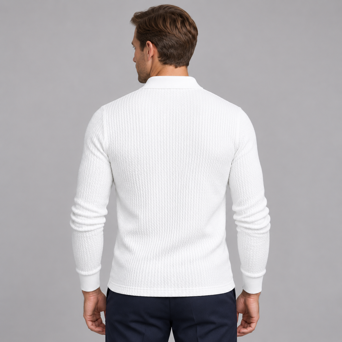 Men's Ribbed Long-Sleeve Polo Sweater – Slim Fit