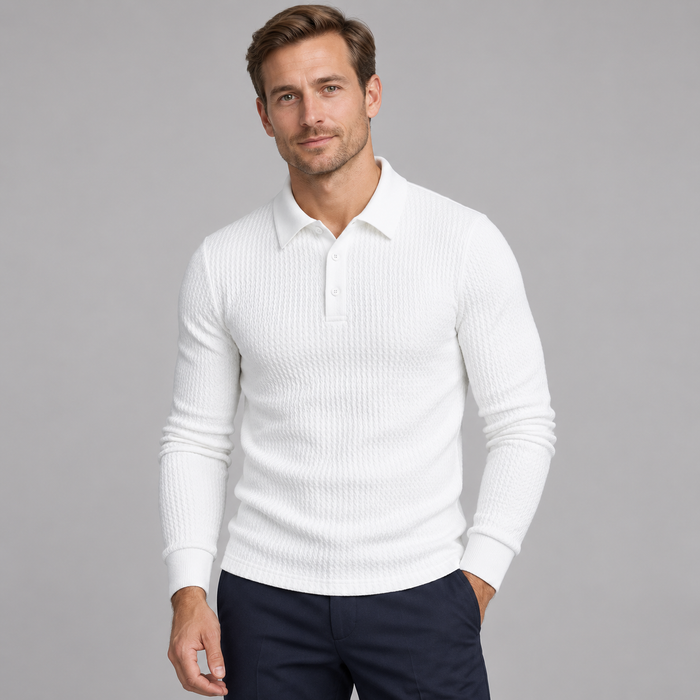 Men's Ribbed Long-Sleeve Polo Sweater – Slim Fit