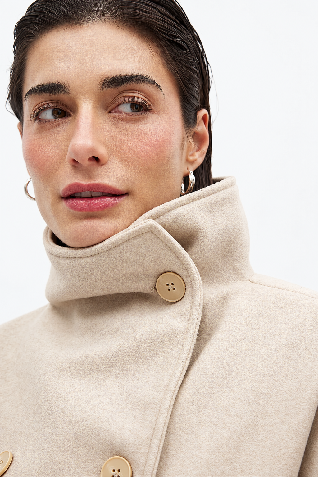 Women's Cropped Double-Breasted Coat – Oversized Collar
