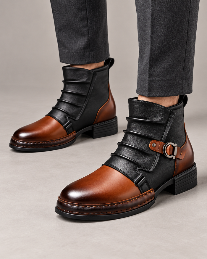 Men’s Boots With Contrast Leather And Buckle