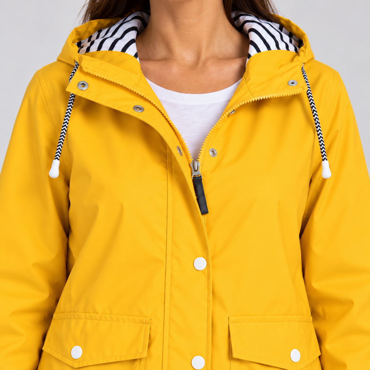 Women's Hooded Rain Jacket – Drawstring Hood & Flap Pockets