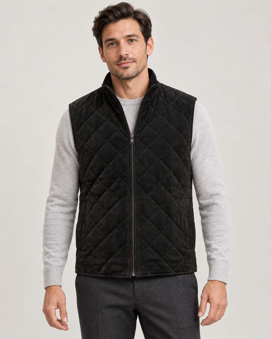 Men’s Gilet With Quilted Microsuede