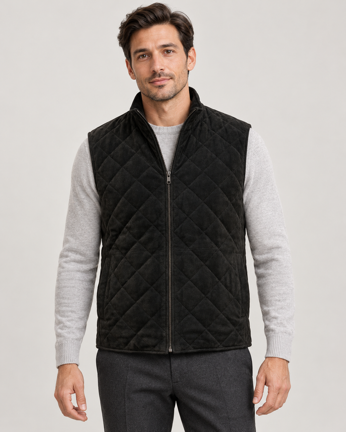Men’s Gilet With Quilted Microsuede