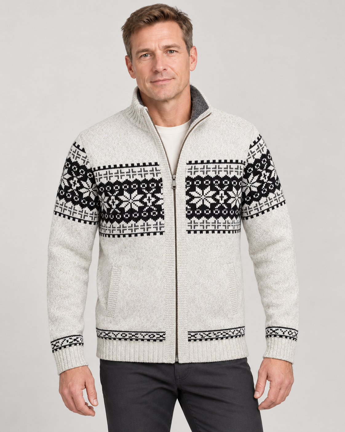 Men’s Cardigan With Nordic Knit And Zip