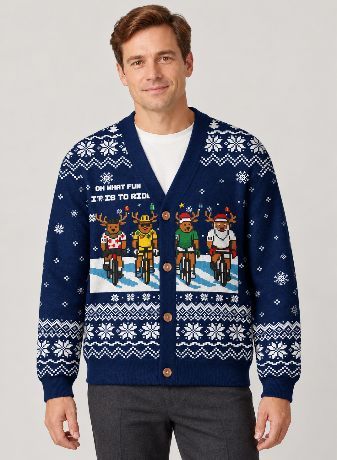 Men’s Cardigan With Christmas Reindeer Print