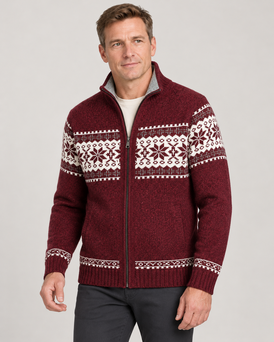 Men’s Cardigan With Nordic Knit And Zip