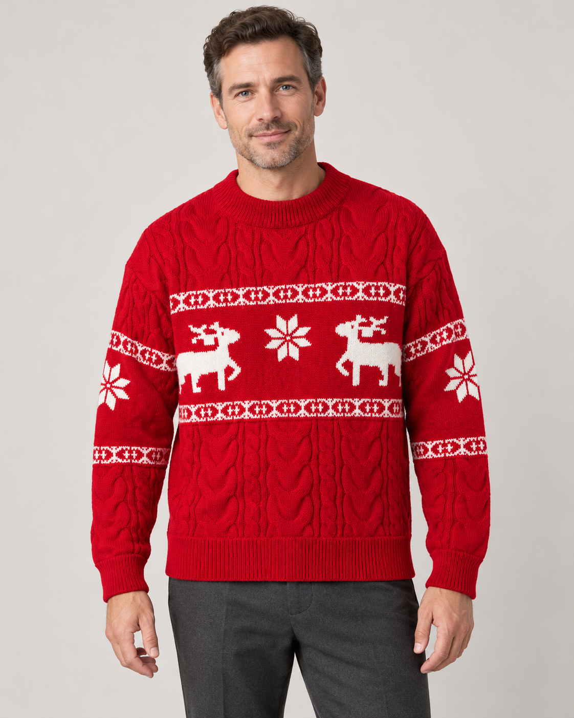 Men’s Christmas Jumper With Reindeer Cable Knit