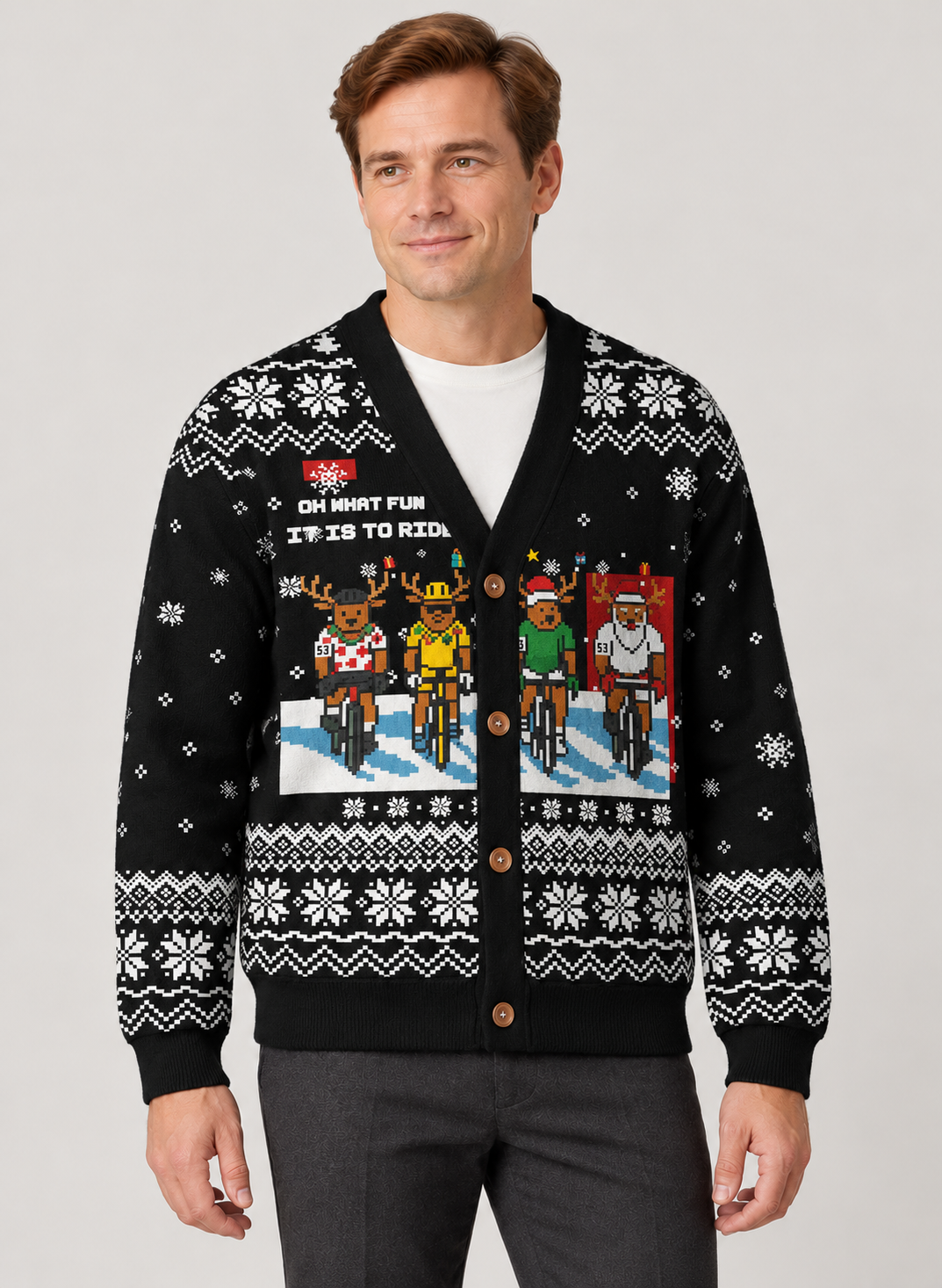 Men’s Cardigan With Christmas Reindeer Print