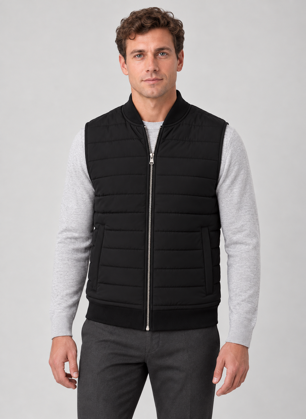 Men’s Gilet With Quilted Zip Front