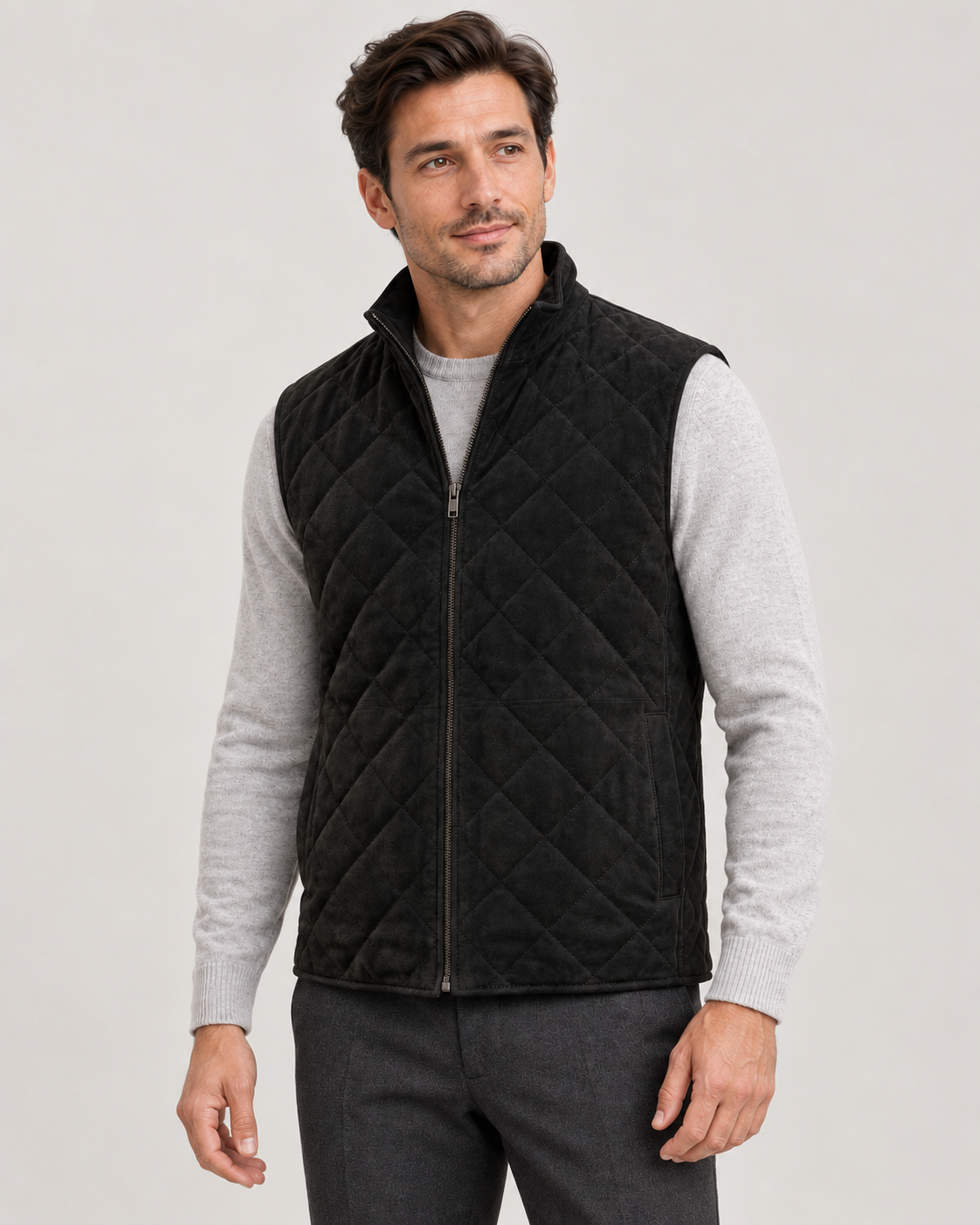 Men’s Gilet With Quilted Microsuede