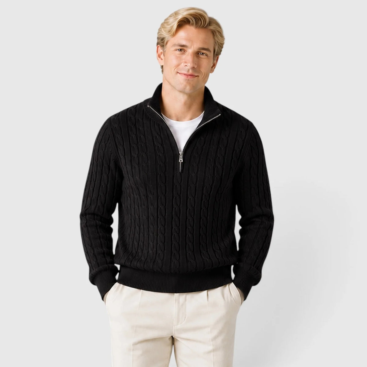 Men's Cable Knit Quarter-Zip Jumper – Textured Knit Pullover