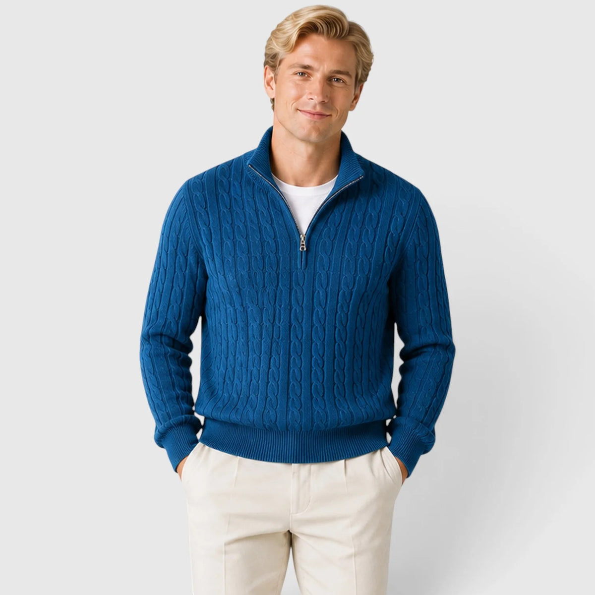 Men's Cable Knit Quarter-Zip Jumper – Textured Knit Pullover