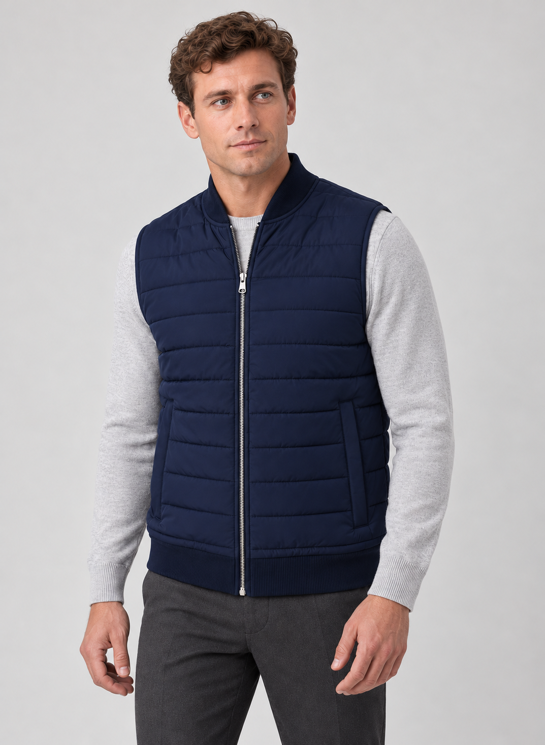 Men’s Gilet With Quilted Zip Front